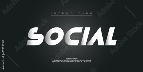 Social digital modern alphabet new font. Creative abstract urban, futuristic, fashion, sport, minimal technology typography. Simple vector illustration with number