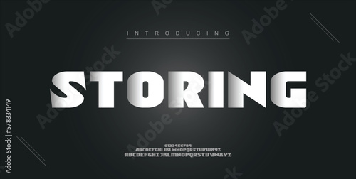 Storing digital modern alphabet new font. Creative abstract urban, futuristic, fashion, sport, minimal technology typography. Simple vector illustration with number