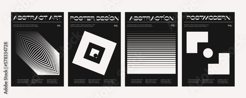 Minimal geometric posters. Modern simple geometry line forms primitive shapes, swiss bauhaus backgrounds. Vector set