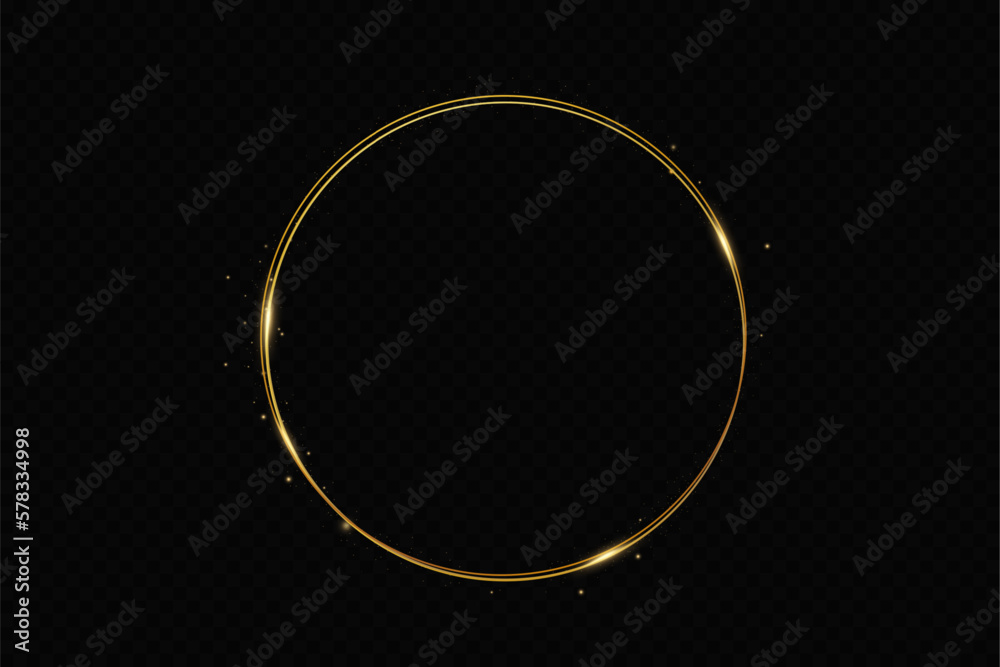 Abstract sparkling golden frame light effect on transparent background. Spark with ring glossy line. Abstract sparkling golden frame light effect on transparent background. Spark with ring glossy line.