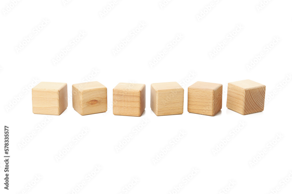 Blank wooden cubes for different concepts, isolated on white background - obrazy, fototapety, plakaty 