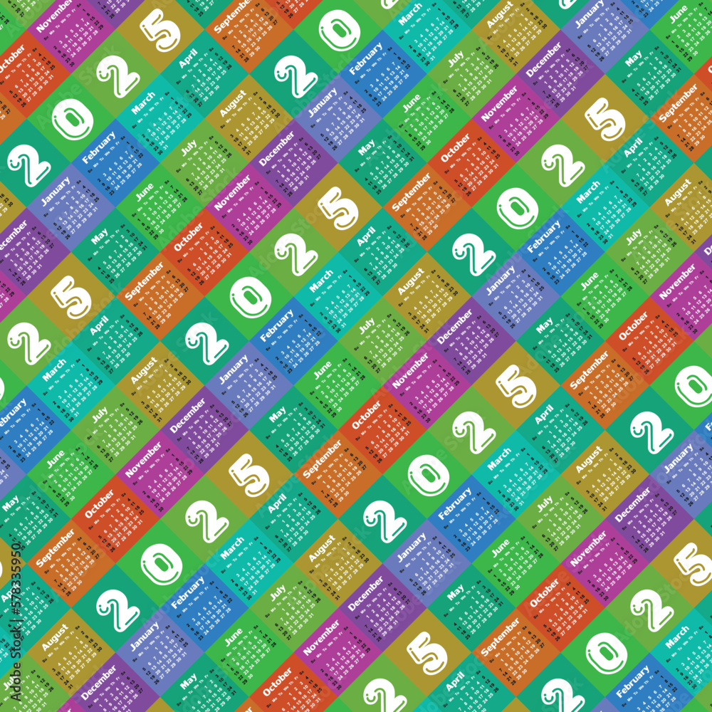 The seamless background with 2025 year calendar.
