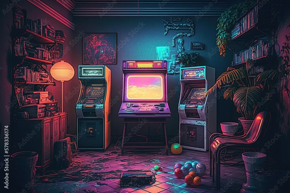 Ultra-Realistic 80s Gaming Room with Arcade Cabinet and Retro ...
