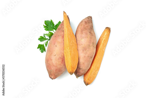 Concept of vegetables, sweet potato, isolated on white background