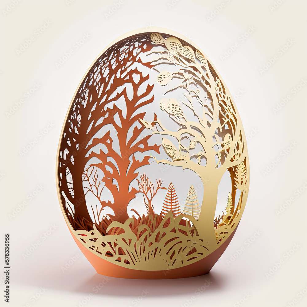 Easter Egg with floral ornament on white background. Abstract paper Easter Egg with floral ornament on white background. Abstract paper