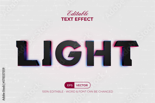 Light text effect neon style. Editable text effect.