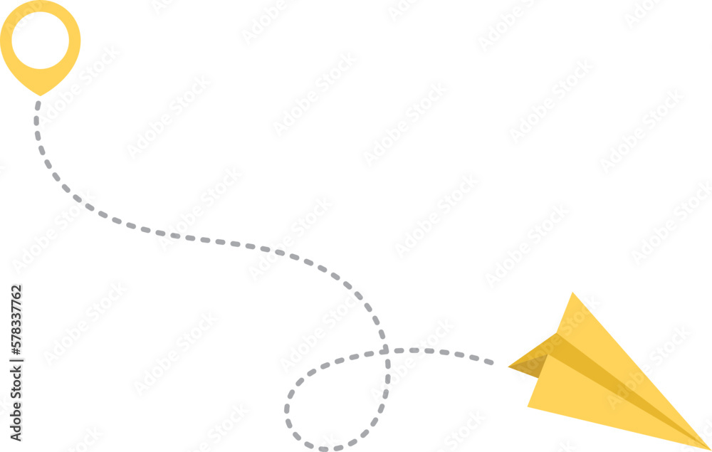 Paper Airplane With Dotted Trace And Map Pointer Pin Stock Vector