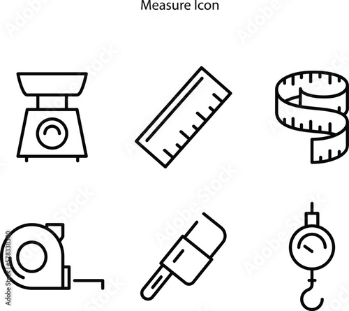 Set line icon of Construction bubble level, Multimeter, voltmeter, Depth measurement, Measuring instrument, Approximate measurements, Corner rule.