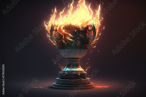 Trophy for the winner. Award for the first championship sport game. Victory, burning cup, trophy of success. Generative AI