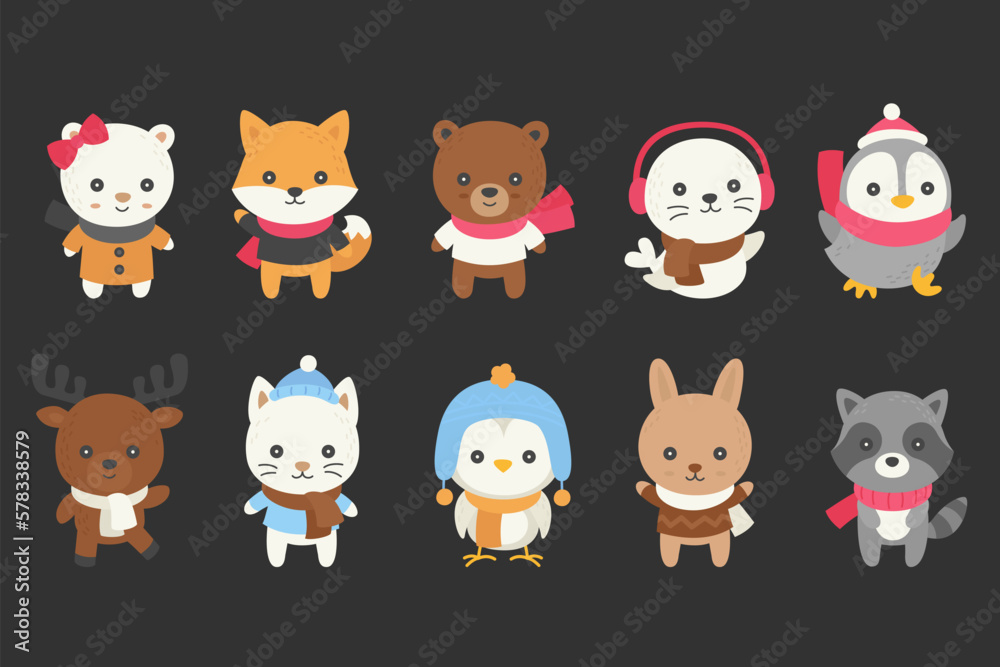 Winter animals doodle vector illustration set 2 Winter animals doodle vector illustration set 2
