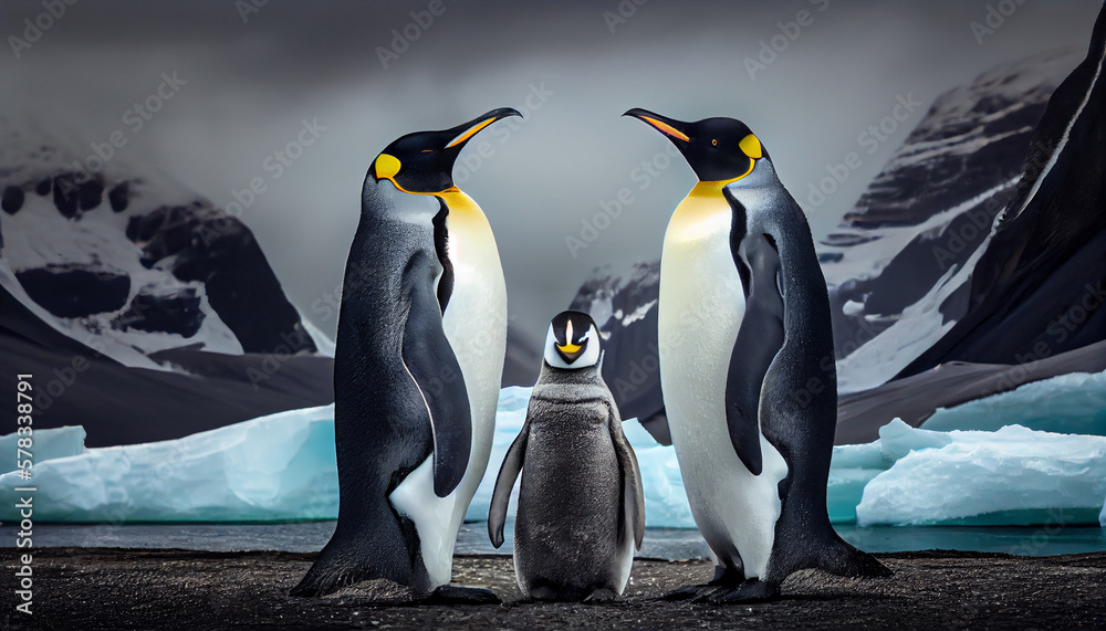 Fototapeta premium Emperor Penguins with chick