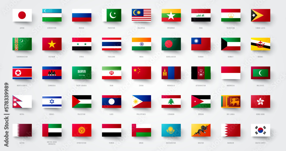 Giant Asia Square Flag Set With Asian Flags Stock Vector Adobe Stock