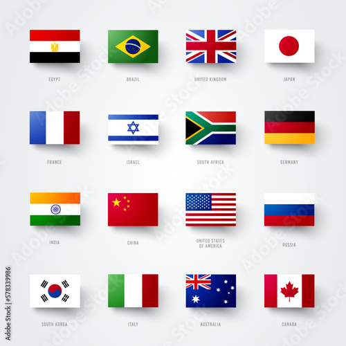 Tableau sur toile Square Flag Set From Differents Countrys Of The World