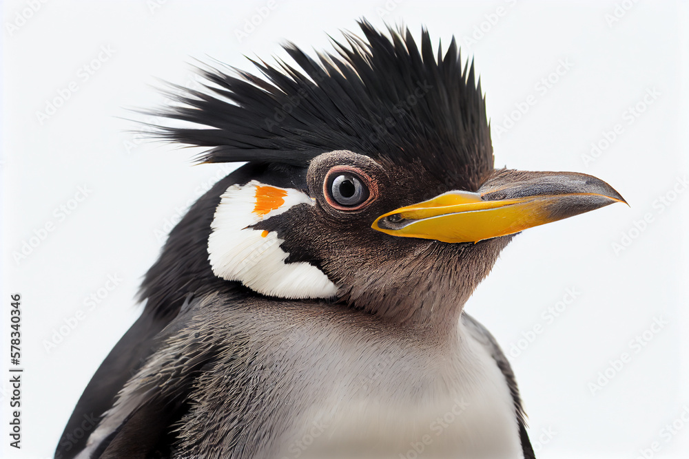 Naklejka premium Rockhopper penguin close up portrait, isolated on white background