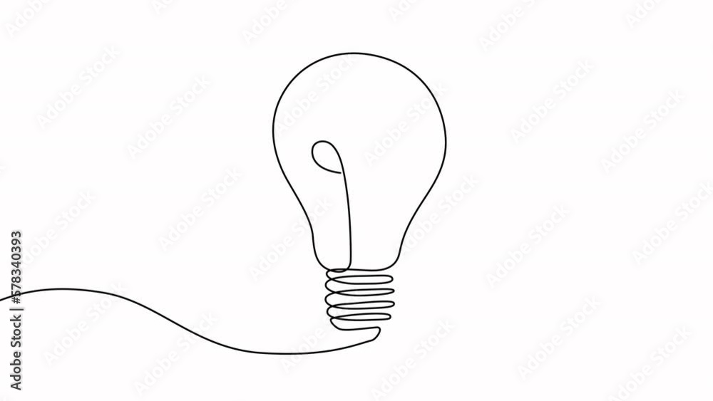 Continuous drawing line art of light bulb. Idea concept. Hand drawn one line. 4k animation, stock footage
