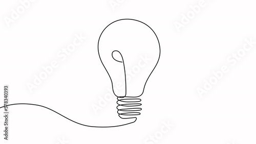 Continuous drawing line art of light bulb. Idea concept. Hand drawn one line. 4k animation, stock footage