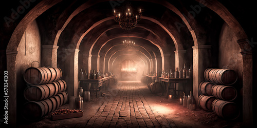 A Dusty Wine Cellar stands tall and stoic, its shelves filled with bottles of aging vintages, each with its own unique story to tell. - generative ai