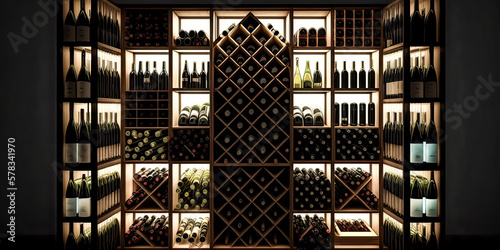 A A wine cellar with an abundance of bottles is presented - generative ai. photo