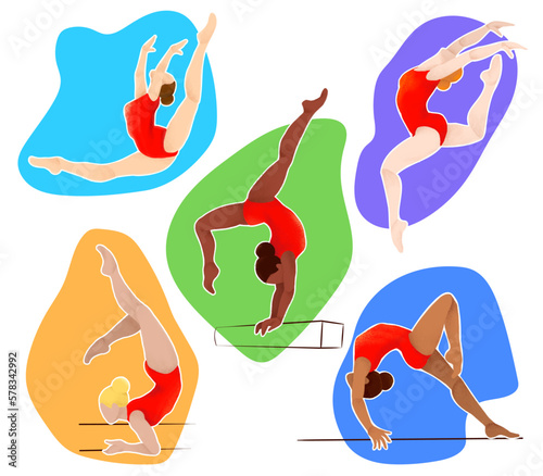 set of colored figurines of a gymnast