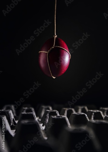 hanging red easter egs decoration photo