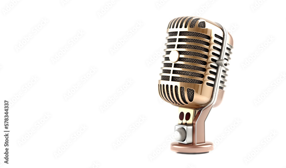 Fototapeta premium Professional ''retro'' microphone isolated on white background. Generative AI
