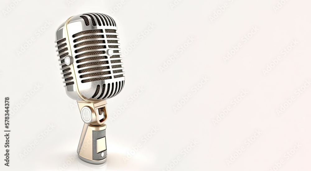 Fototapeta premium Professional ''retro'' microphone isolated on white background. Generative AI