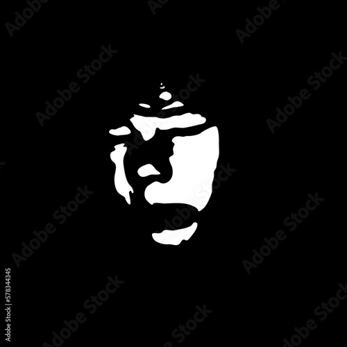 Little baby face stencil on a black background. Vector art.