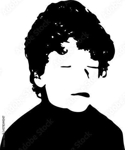 Little and curly baby face stencil. Vector art.
