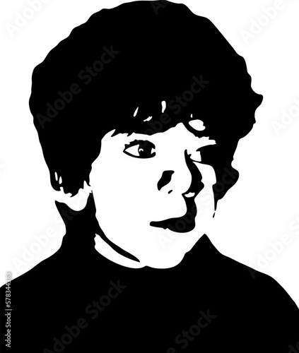 Little and curly baby face stencil. Vector art.