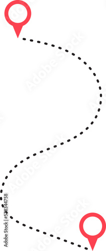 Route icon between two points with dotted path and location pin