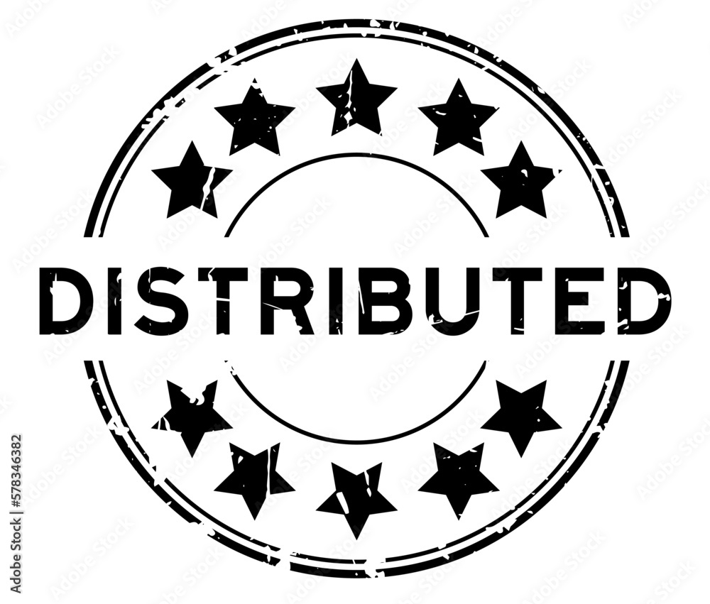 Grunge black distributed word round rubber seal stamp on white background