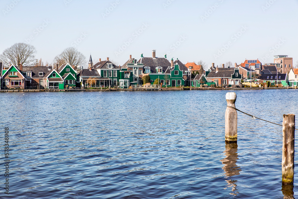 Naklejka premium amsterdam town by the river with colorful houses