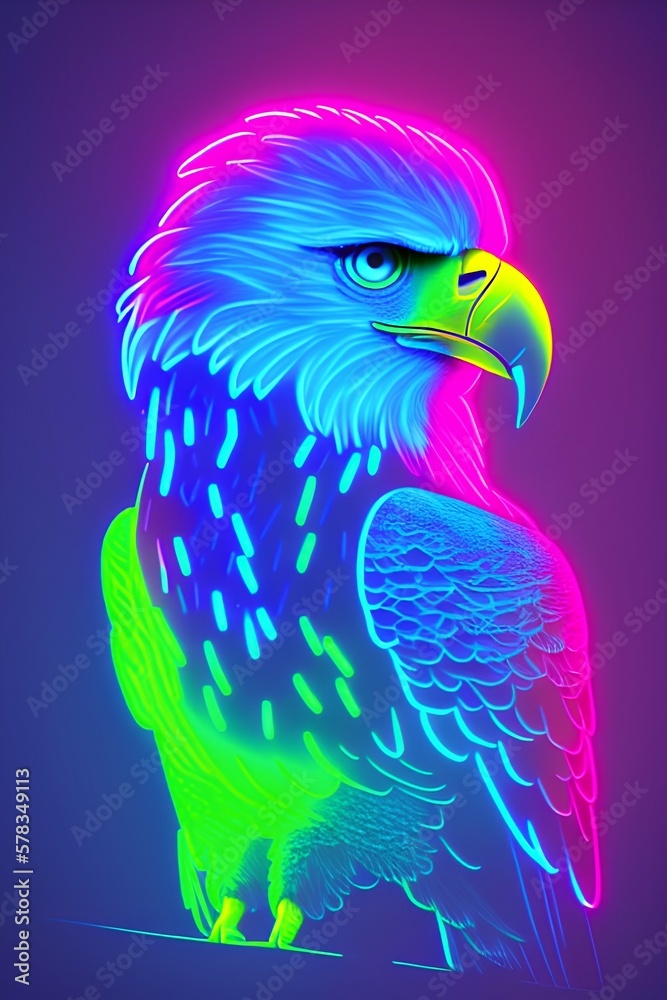 Obraz premium Cute neon eagle with - generative ai