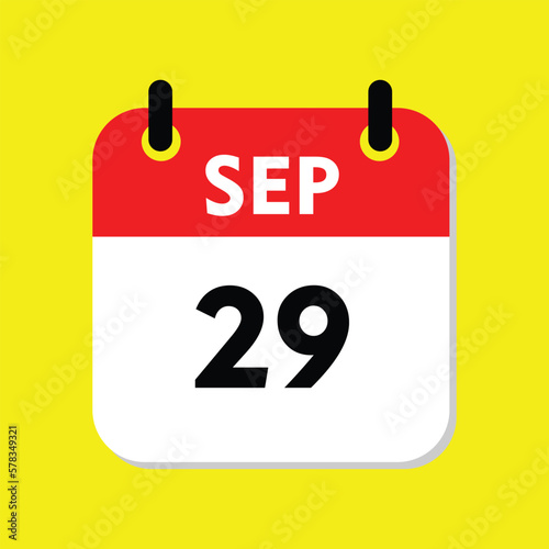 new calendar, 29 September icon with yellow background, calender icon photo