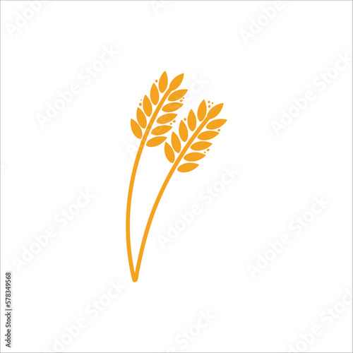 Wheat ears. Barley or rice yellow silhouette, beer or bakery logo isolated elements, organic farm elements for label and emblem, bread packaging, decorative objects, ripe spikelets vector illustration