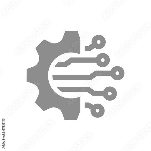 Digital cogwheel vector icon. Digitalization gear, settings and customize fill symbol.