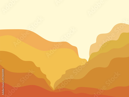 Canyon landscape in a minimalist style. Sand mountains, hills and canyons in flat design. Boho decor for prints, posters and interior design. Modern mid-century decor. Vector illustration