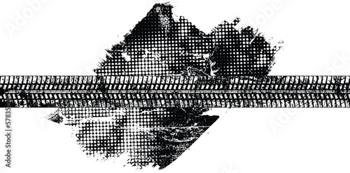 Vector Print Textured Tire Track . Design Element . Car tread silhouette . Mud splash grunge texture. Screen print texture .