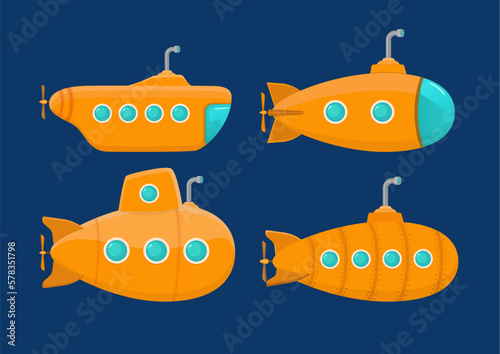 set of cartoon yellow submarine