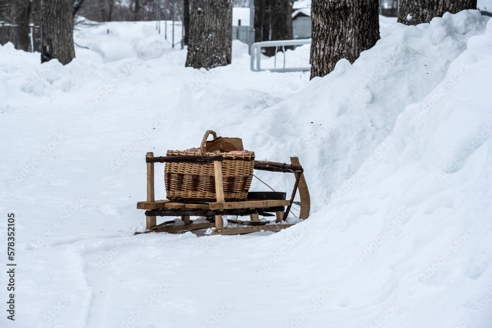 custom made wallpaper toronto digitalwooden sledges made according to ancient technologies in the vicinity of Veliky Novgorod in winter
