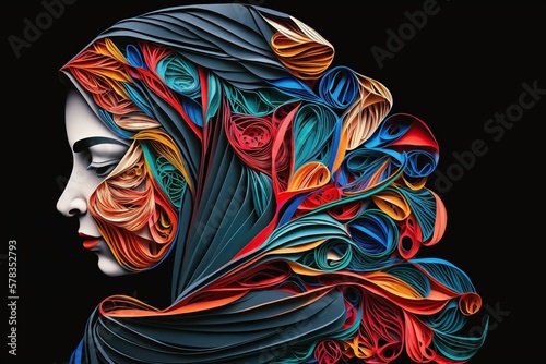 Quill Art Woman In Hijab made with Generative AI