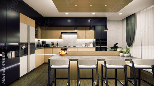 modern kitchen interior with lighting © imran