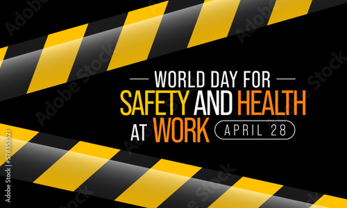 World day for safety and health at work observed each year on April 28th to promote the prevention of occupational accidents and diseases globally. Vector illustration.