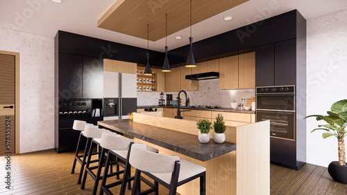 modern kitchen interior 2-point perspective