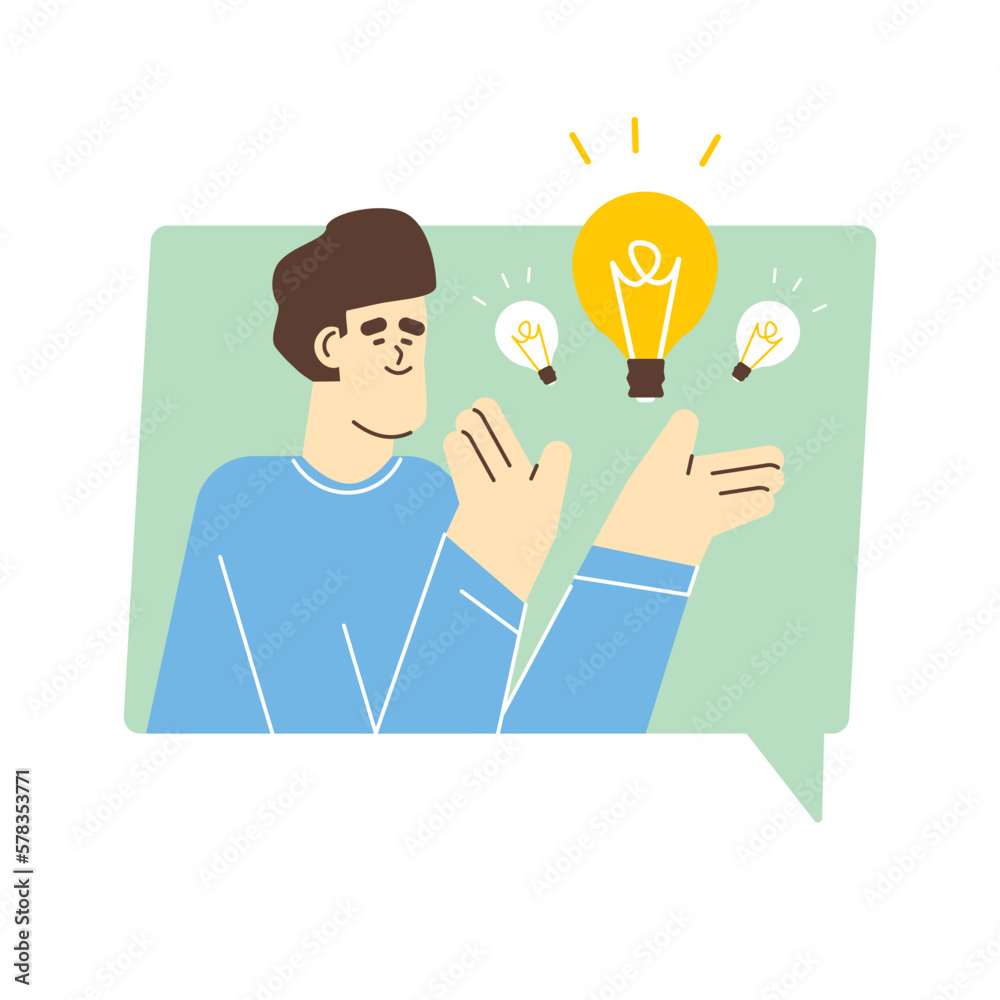 A person reflecting the formed idea that came to his head. Flat information graphics on a white background. A person reflecting the formed idea that came to his head. Flat information graphics on a white background.