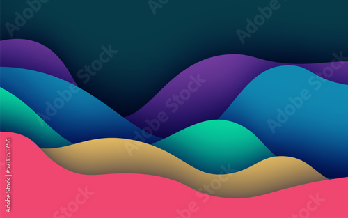 Multi layers soft colorful texture 3D papercut layers in gradient vector banner. abstract paper cut background
