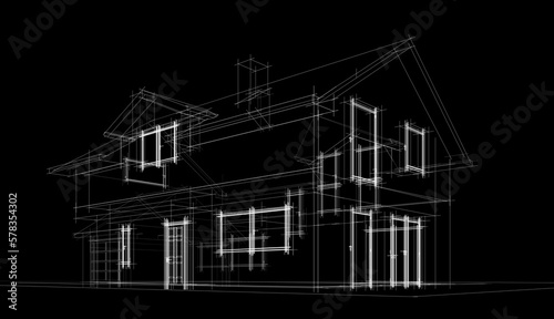 Sketch of a house 3d illustration