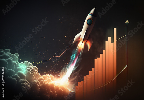 Growth concept with a chart and a rocket flying up. Generative ai
 photo