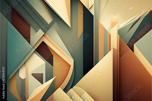 Trendy abstract graffiti geometric background with muted colors shapes. Generative AI illustration.