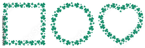 Emerald shamrocks frames. Frames of different shapes: square, round, heart